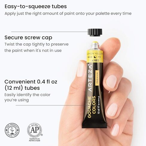 ARTEZA Gouache Paint Set, 60 Color 0.4 fl oz Tubes and 12 Color Pastel Tones 0.4 fl oz Tubes, Opaque Water-Based Paint for Canvas and Paper in Saudi Arabia