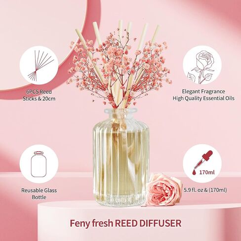Premium Reed Diffuser Set with Preserved Real Flower&Reed Diffuser Sticks,5.9oz,Cashmere Vanilla Scent Fragrance Essential Oil Scented Diffuser for Bedroom Bathroom Home Decor&Office Décor in Saudi Arabia