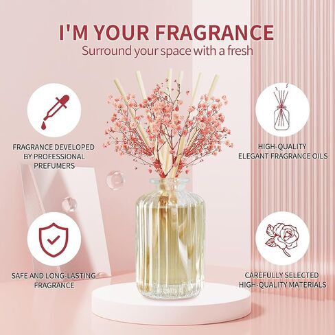 Premium Reed Diffuser Set with Preserved Real Flower&Reed Diffuser Sticks,5.9oz,Cashmere Vanilla Scent Fragrance Essential Oil Scented Diffuser for Bedroom Bathroom Home Decor&Office Décor in Saudi Arabia