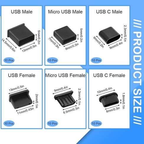 DKARDU USB غطاء منفذ غطاء سيليكون مضاد للغبار، USB C Micro USB نوع A غطاء توصيل لنهاية الإناث، للهاتف المحمول، الكمبيوتر اللوحي، هيكل الكمبيوتر، 60 جهاز كمبيوتر شخصي in Saudi Arabia