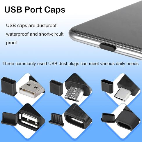 DKARDU USB غطاء منفذ غطاء سيليكون مضاد للغبار، USB C Micro USB نوع A غطاء توصيل لنهاية الإناث، للهاتف المحمول، الكمبيوتر اللوحي، هيكل الكمبيوتر، 60 جهاز كمبيوتر شخصي in Saudi Arabia