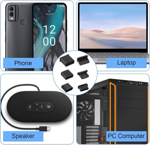 DKARDU USB غطاء منفذ غطاء سيليكون مضاد للغبار، USB C Micro USB نوع A غطاء توصيل لنهاية الإناث، للهاتف المحمول، الكمبيوتر اللوحي، هيكل الكمبيوتر، 60 جهاز كمبيوتر شخصي in Saudi Arabia
