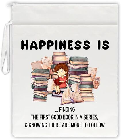 QYUVK Happiness is Finding The First Good Book White Washable Fabric Book Sleeve, Fun Book Cover Protector Gift for Book Lover, Book Reader Gift, Bookish Gift, Book Club Gift, Bookworm Librarian Gift in Saudi Arabia