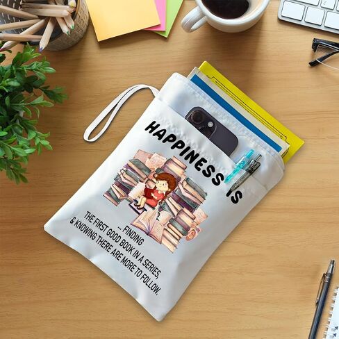 QYUVK Happiness is Finding The First Good Book White Washable Fabric Book Sleeve, Fun Book Cover Protector Gift for Book Lover, Book Reader Gift, Bookish Gift, Book Club Gift, Bookworm Librarian Gift in Saudi Arabia