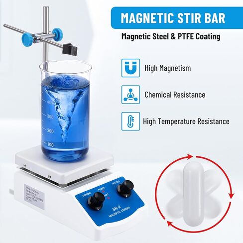 خلاط صفيحة تسخين مغناطيسية من eLabPal، محرك صفيحة تسخين مغناطيسية بسعة 2000 مل، لوح تسخين 270 درجة مئوية/520 درجة فهرنهايت و100-1500 دورة في الدقيقة مع شريط تحريك وصمام in Kuwait