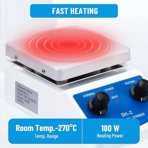 خلاط صفيحة تسخين مغناطيسية من eLabPal، محرك صفيحة تسخين مغناطيسية بسعة 2000 مل، لوح تسخين 270 درجة مئوية/520 درجة فهرنهايت و100-1500 دورة في الدقيقة مع شريط تحريك وصمام in Kuwait