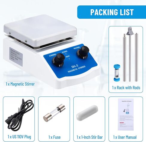 خلاط صفيحة تسخين مغناطيسية من eLabPal، محرك صفيحة تسخين مغناطيسية بسعة 2000 مل، لوح تسخين 270 درجة مئوية/520 درجة فهرنهايت و100-1500 دورة في الدقيقة مع شريط تحريك وصمام in Kuwait