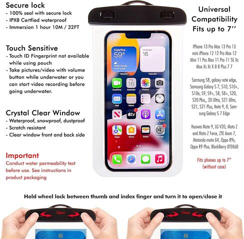 2PK جراب هاتف مقاوم للماء جراب هاتف جاف لهاتف iPhone 13 12 11 Pro Max XS Max Samsung Galaxy s10 Google حتى 7.0 بوصة. حبل قابل للتعديل ومشبك حامل بطاقة الهوية مقاوم للماء. رموز الرحلات البحرية in Kuwait