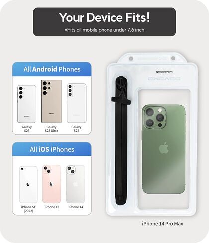 GOOSPERY Universal Zipper Type Waterproof Phone Pouch Case for Outdoor Water Activity Compatible with iPhone 14 13 12 11 Pro Max Mini Xs XR X SE, Galaxy S23 S22 S21 S20 S10 Note20 up to 6.8" - White in Saudi Arabia