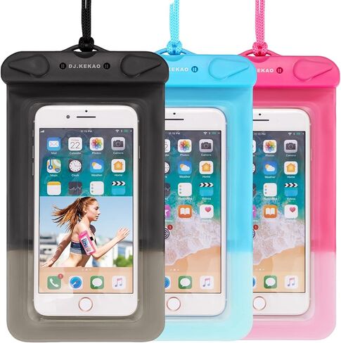 3 Pack Waterproof Float Phone Pouch with Neck Trap and Armband, Waterproof Phone case, Dry Bag Outdoor Beach Bag for iPhone, Samsung Galaxy, and Other Phones Up to 6.9'' (Black+Blue+Pink) in Saudi Arabia