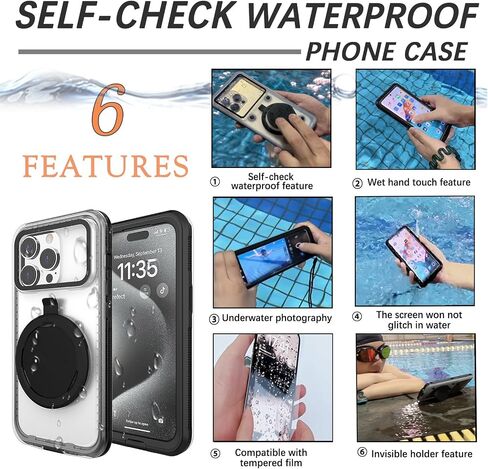 cugahe Self-Check Waterproof Phone Case Compatible for iPhone 13 Pro, Underwater Touchscreen Waterproof Phone Pouch Diving Phone Case with Lanyard for Snorkeling Beach Shower Black in Saudi Arabia