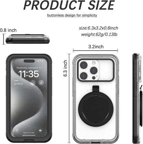 cugahe Self-Check Waterproof Phone Case Compatible for iPhone 13 Pro, Underwater Touchscreen Waterproof Phone Pouch Diving Phone Case with Lanyard for Snorkeling Beach Shower Black in Saudi Arabia