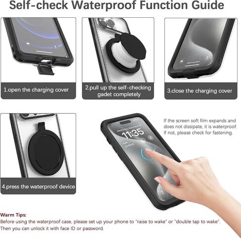 cugahe Self-Check Waterproof Phone Case Compatible for iPhone 13 Pro, Underwater Touchscreen Waterproof Phone Pouch Diving Phone Case with Lanyard for Snorkeling Beach Shower Black in Saudi Arabia