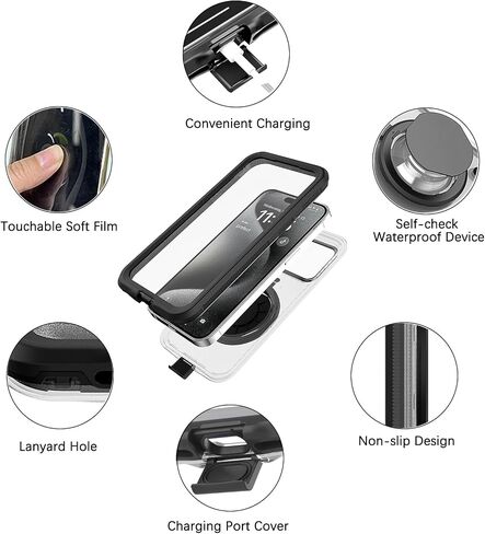 cugahe Self-Check Waterproof Phone Case Compatible for iPhone 13 Pro, Underwater Touchscreen Waterproof Phone Pouch Diving Phone Case with Lanyard for Snorkeling Beach Shower Black in Saudi Arabia