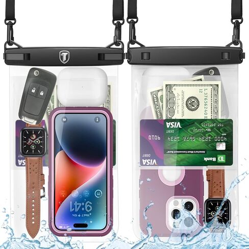 Takfox Extra Large Waterproof Phone Pouch Bag Case for Samsung Galaxy S24 Ultra S23 Plus S22 Note 20 A03S A15 A14 A13 iPhone 15 14 Pro Max, [Up to 10"] [2-Pack] IPX8 Vacation Cellphone Dry Bag-Black in Saudi Arabia