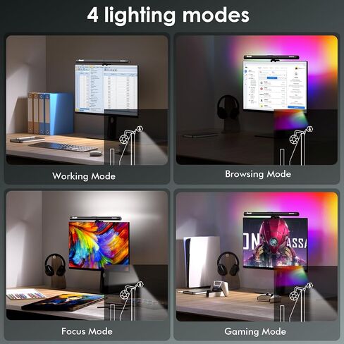 إضاءة خلفية من Quntis Monitor Light RGB، مصباح مكتبي للألعاب مزود بإضاءة مزدوجة للعناية بالعين، 15 وضعًا للإضاءة الخلفية الخافتة، سطوع قابل للتعديل لدرجات حرارة 3 ألوان، شريط إضاءة للشاشة Ra95 in Saudi Arabia