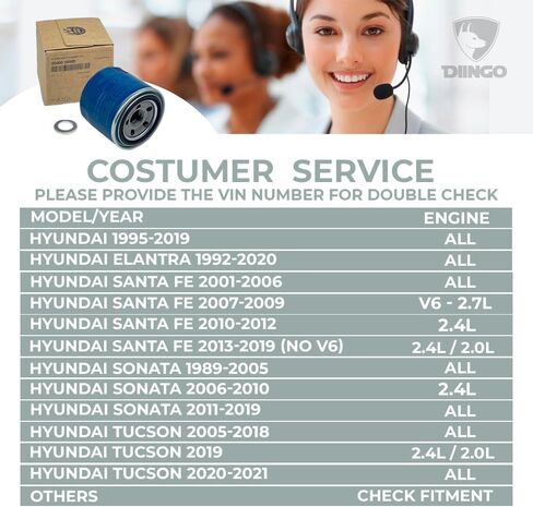 فلتر زيت محرك هيونداي الأصلي OEM 26300-35505 (إصدار جديد) + حشية سدادة التصريف DIINGO 26300-35505 بديلة لسيارة Hyundai Elantra Santa Fe Sonata Accent Kona جميع الموديلات تقريبًا وكيا (4 أزواج) in Kuwait