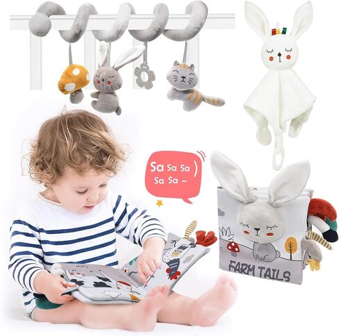 Blublu Park 3 قطع ألعاب مقعد السيارة، ألعاب أطفال عالية التباين ألعاب وقت البطن مونتيسوري للأطفال من عمر 0 ​​3 6 9 12 شهرًا، ألعاب كتب ناعمة حسية للأطفال والبنات والأولاد وأساسيات الطفل (الفيل) in Kuwait