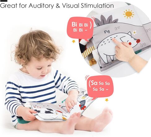 Blublu Park 3 قطع ألعاب مقعد السيارة، ألعاب أطفال عالية التباين ألعاب وقت البطن مونتيسوري للأطفال من عمر 0 ​​3 6 9 12 شهرًا، ألعاب كتب ناعمة حسية للأطفال والبنات والأولاد وأساسيات الطفل (الفيل) in Kuwait