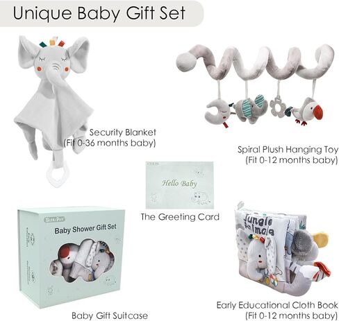 Blublu Park 3 Pcs Car Seat Toys, High Contrast Baby Toys Montessori Tummy Time Toys for Babies 0 3 6 9 12 Months, Sensory Soft Book Toys for Babies Girls Boys Baby Essentials (Elephant) in Saudi Arabia