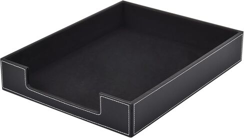Leather Letter Tray, Office Supplies Desk Organizer for Mail Paper Files Magazines Jewelry Cosmetics,Luxury Letter Holder&Multipurpos Stackable Office Desktop Storage Box,Black in Saudi Arabia