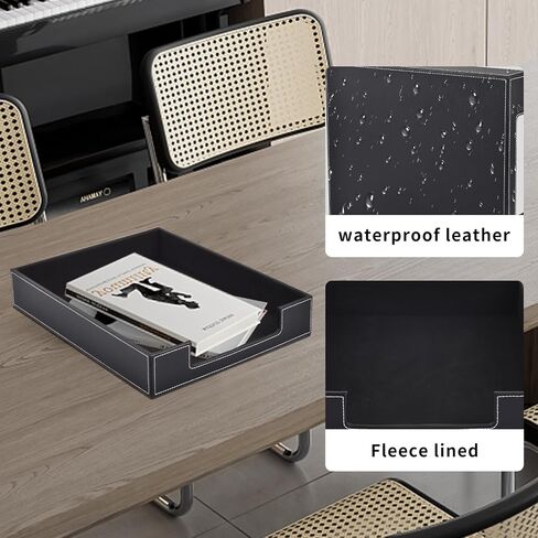Leather Letter Tray, Office Supplies Desk Organizer for Mail Paper Files Magazines Jewelry Cosmetics,Luxury Letter Holder&Multipurpos Stackable Office Desktop Storage Box,Black in Saudi Arabia