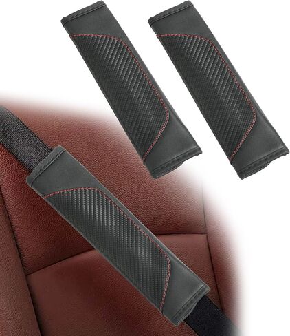 RACOONA Seat Belt Cover Pad,Seatbelt Covers,Car Accessories Car Seat Belt Cover,Carbon Fiber Seat Belt Shoulder Pad,Seatbelt Cushion Seatbelt Shoulder Strap Covers for Cars,Trucks (Black&Red) in Saudi Arabia