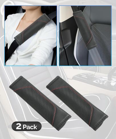 RACOONA Seat Belt Cover Pad,Seatbelt Covers,Car Accessories Car Seat Belt Cover,Carbon Fiber Seat Belt Shoulder Pad,Seatbelt Cushion Seatbelt Shoulder Strap Covers for Cars,Trucks (Black&Red) in Saudi Arabia