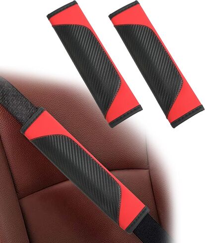 RACOONA Seat Belt Cover Pad,Seatbelt Covers,Car Accessories Car Seat Belt Cover,Carbon Fiber Seat Belt Shoulder Pad,Seatbelt Cushion Seatbelt Shoulder Strap Covers for Cars,Trucks (Black&Red) in Saudi Arabia