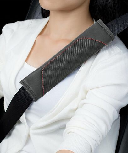 RACOONA Seat Belt Cover Pad,Seatbelt Covers,Car Accessories Car Seat Belt Cover,Carbon Fiber Seat Belt Shoulder Pad,Seatbelt Cushion Seatbelt Shoulder Strap Covers for Cars,Trucks (Black&Red) in Saudi Arabia