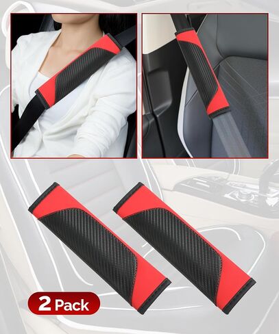 RACOONA Seat Belt Cover Pad,Seatbelt Covers,Car Accessories Car Seat Belt Cover,Carbon Fiber Seat Belt Shoulder Pad,Seatbelt Cushion Seatbelt Shoulder Strap Covers for Cars,Trucks (Black&Red) in Saudi Arabia