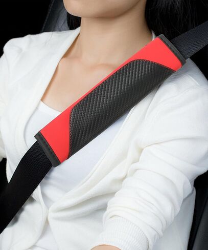 RACOONA Seat Belt Cover Pad,Seatbelt Covers,Car Accessories Car Seat Belt Cover,Carbon Fiber Seat Belt Shoulder Pad,Seatbelt Cushion Seatbelt Shoulder Strap Covers for Cars,Trucks (Black&Red) in Saudi Arabia