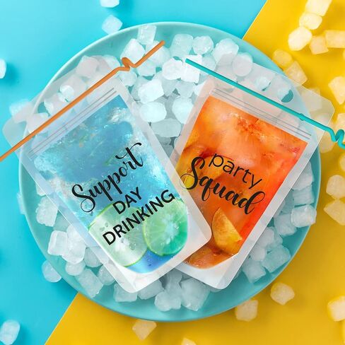 UTILE Clear 100 PCS Drink Pouches 17 oz for Adults with Text and Individually Wrapped Straws, Reclosable Zipper Smoothie Juice pouches – Hand Held Translucent Bag Funnel Included in Saudi Arabia