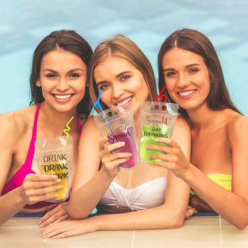 UTILE Clear 100 PCS Drink Pouches 17 oz for Adults with Text and Individually Wrapped Straws, Reclosable Zipper Smoothie Juice pouches – Hand Held Translucent Bag Funnel Included in Saudi Arabia