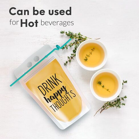 UTILE Clear 100 PCS Drink Pouches 17 oz for Adults with Text and Individually Wrapped Straws, Reclosable Zipper Smoothie Juice pouches – Hand Held Translucent Bag Funnel Included in Saudi Arabia