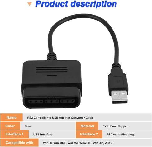 DKARDU لوحدة تحكم PS2 إلى كابل محول محول USB، لبلاي ستيشن 2/3 أنثى التوصيل إلى USB 2.0 ذكر محول محول سلك لPS1/لوحدة تحكم PS2 لوحة ألعاب لوحدة تحكم PS3/الكمبيوتر (2 قطعة) in Saudi Arabia