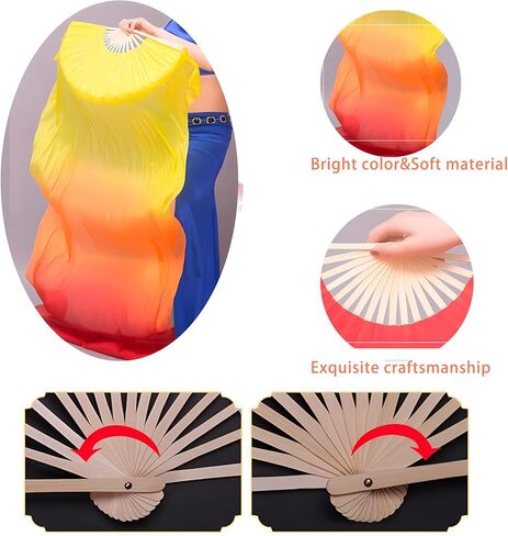 Suprwin Belly Dance Silk Fans, Cheerleading Training Gifts for Dancers, Chinese Dance Fan Veil, Belly Dance Fans Silk, Dance Church Worship Flags, Gifts for Dancers in Saudi Arabia