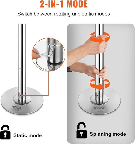 عمود رقص احترافي من VEVOR، طقم عمود رقص ثابت دوار، عمود محمول قابل للإزالة، عمود من الفولاذ المقاوم للصدأ شديد التحمل، عمود لياقة بدنية قابل للتعديل للارتفاع، لممارسة التمارين الرياضية في النادي المنزلي in Kuwait