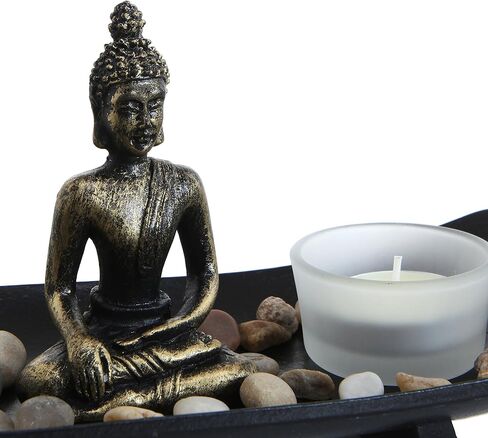 MyGift Zen Meditation Rock Garden Table Kit with Wood Tray, Buddha Statue, Rocks, Glass Tealight Candle and Incense Burner Holder in Saudi Arabia