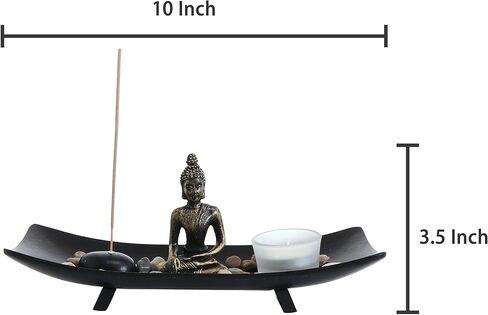 MyGift Zen Meditation Rock Garden Table Kit with Wood Tray, Buddha Statue, Rocks, Glass Tealight Candle and Incense Burner Holder in Saudi Arabia