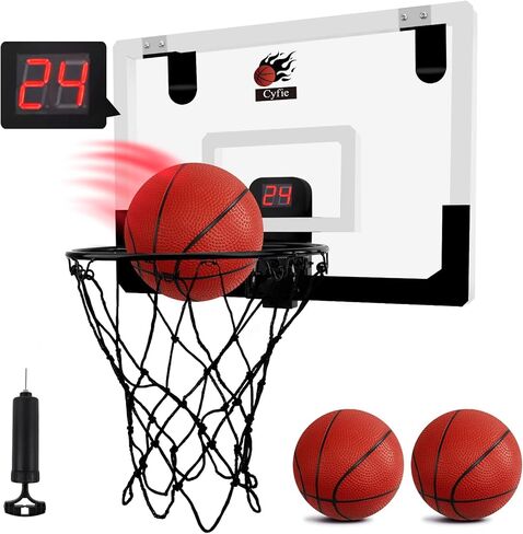 طوق كرة سلة صغير، طوق كرة سلة CYFIE داخلي مع 3 كرات، طوق كرة سلة فوق الباب مع لوحة نتائج إلكترونية للأطفال البالغين، مناسب للداخل/الخارج/حمام السباحة/الباب in Kuwait