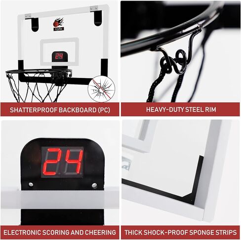 طوق كرة سلة صغير، طوق كرة سلة CYFIE داخلي مع 3 كرات، طوق كرة سلة فوق الباب مع لوحة نتائج إلكترونية للأطفال البالغين، مناسب للداخل/الخارج/حمام السباحة/الباب in Kuwait