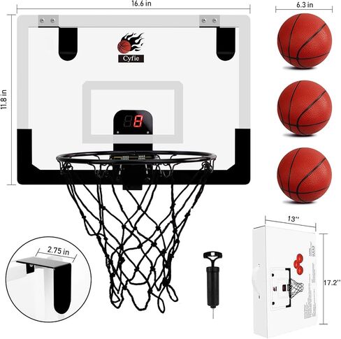 طوق كرة سلة صغير، طوق كرة سلة CYFIE داخلي مع 3 كرات، طوق كرة سلة فوق الباب مع لوحة نتائج إلكترونية للأطفال البالغين، مناسب للداخل/الخارج/حمام السباحة/الباب in Kuwait