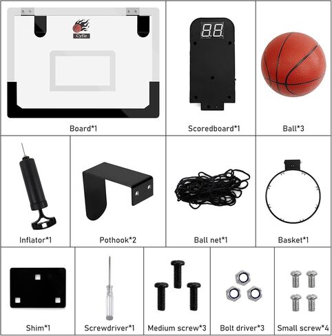 طوق كرة سلة صغير، طوق كرة سلة CYFIE داخلي مع 3 كرات، طوق كرة سلة فوق الباب مع لوحة نتائج إلكترونية للأطفال البالغين، مناسب للداخل/الخارج/حمام السباحة/الباب in Kuwait