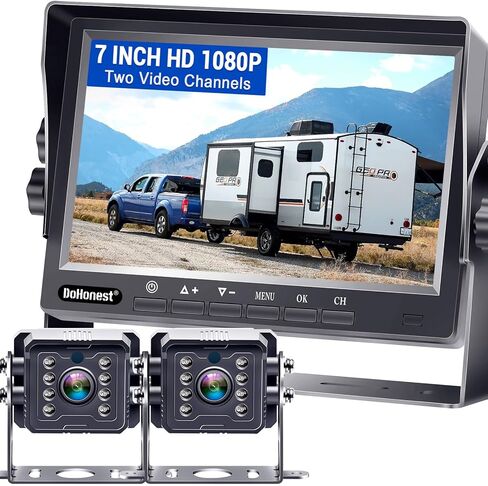 DoHonest RV Backup Camera Systems HD 1080P 7" Monitor 2 Rear View Cameras Kit for Truck Trailer Camper 5th Wheel Easy Installation Night Vision Waterproof P13 in Kuwait