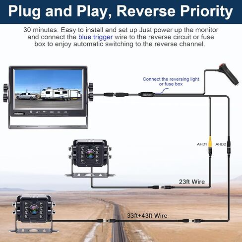 DoHonest RV Backup Camera Systems HD 1080P 7" Monitor 2 Rear View Cameras Kit for Truck Trailer Camper 5th Wheel Easy Installation Night Vision Waterproof P13 in Kuwait