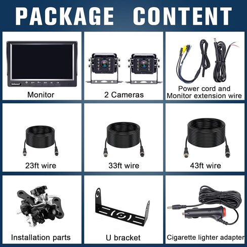 DoHonest RV Backup Camera Systems HD 1080P 7" Monitor 2 Rear View Cameras Kit for Truck Trailer Camper 5th Wheel Easy Installation Night Vision Waterproof P13 in Kuwait