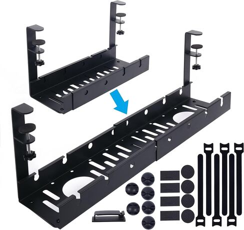 No Drill Under Desk Cable Management Tray, 21.9'' Retractable Metal Desk Wire Management with Clamp, Cord Organizers Tray Cable Holder, Power Strip Under Desk Rack for Home Office in Saudi Arabia