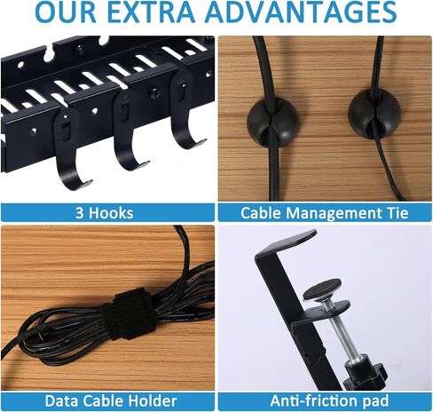 No Drill Under Desk Cable Management Tray, 21.9'' Retractable Metal Desk Wire Management with Clamp, Cord Organizers Tray Cable Holder, Power Strip Under Desk Rack for Home Office in Saudi Arabia