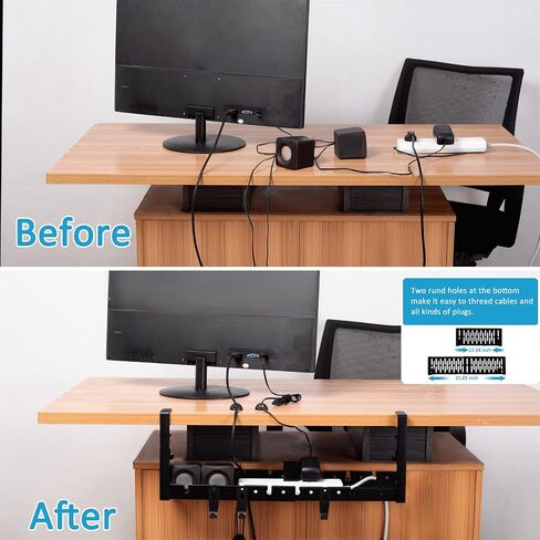 No Drill Under Desk Cable Management Tray, 21.9'' Retractable Metal Desk Wire Management with Clamp, Cord Organizers Tray Cable Holder, Power Strip Under Desk Rack for Home Office in Saudi Arabia